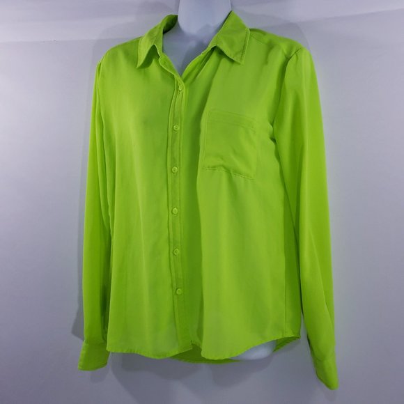 Kut From The‎ Kloth Womens Top Button Up Chartreuse - Picture 2 of 8